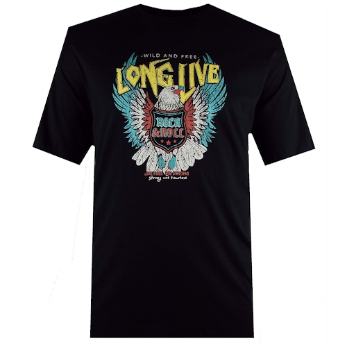 Espionage Long Live Rock and Roll Print T-Shirt Schwarz